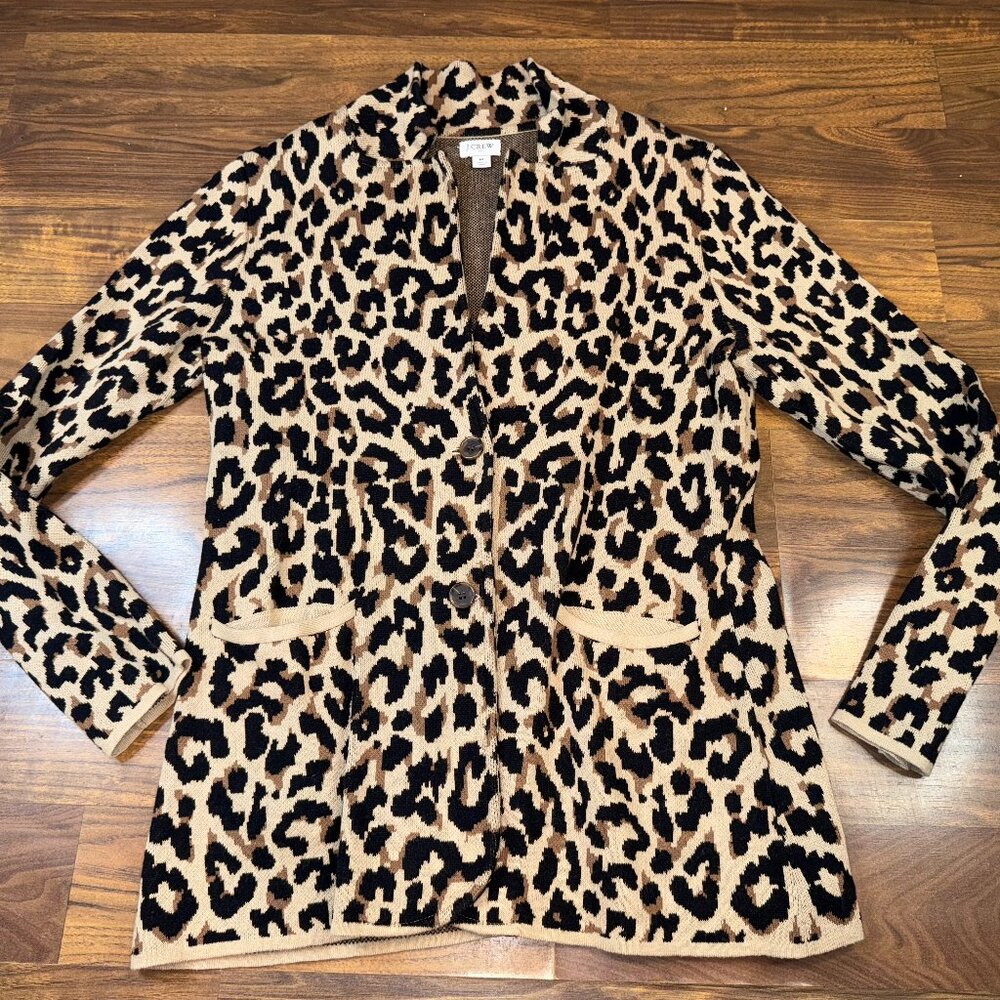 J.Crew Leopard Print Mid‑Length Cotton Cardigan - Picture 2 of 8